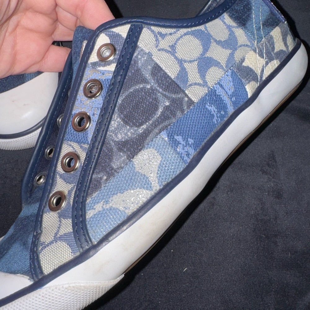 Coach Poppy Barrett Sneakers Denim Blue Signature Patchwork Print Women’s 7 Shoe - Picture 4 of 16